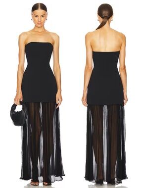 L’Academie by Marianna Amiens Strapless Drop Waist Gown Black NEW with tags